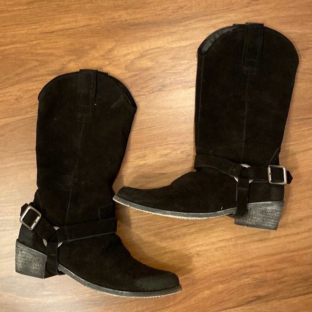 Black suede ladies cowboy boots
